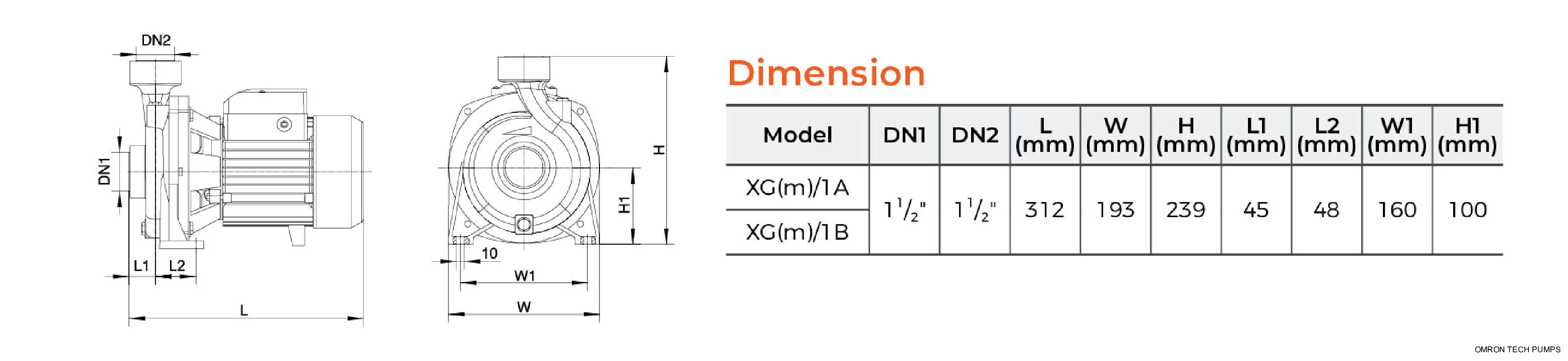 XGm Centrifugal Pump Dimension